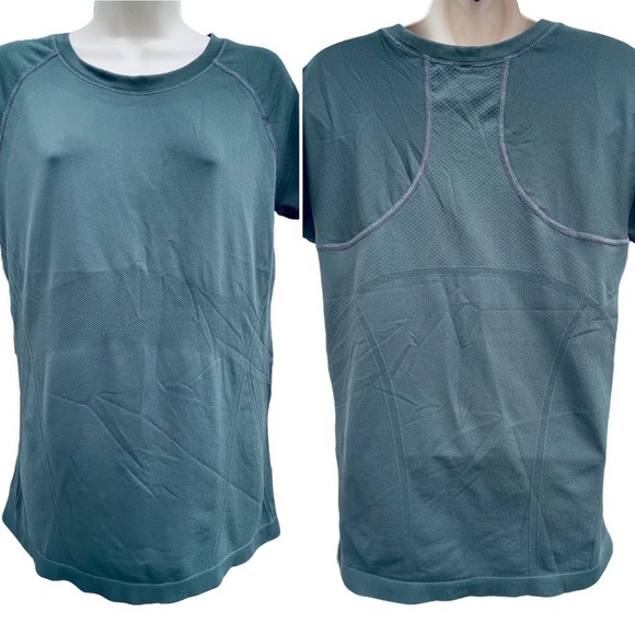 Athletic Top Short Sleeved Fitted Muscle Workout Grey Green like Run Swiftly - Picture 1 of 13